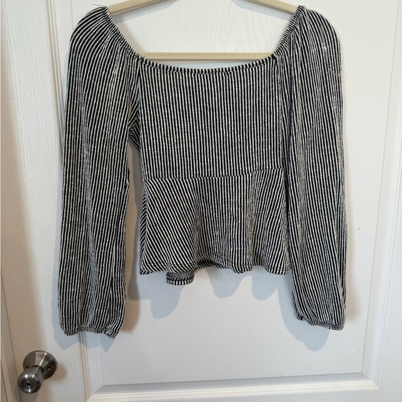 Caution To The Wind Black and White Striped Wrap Blouse - Picture 3 of 4